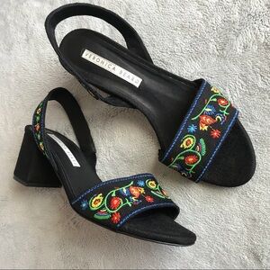Veronica Beard Brea Embroidered Sandal Heel
Black